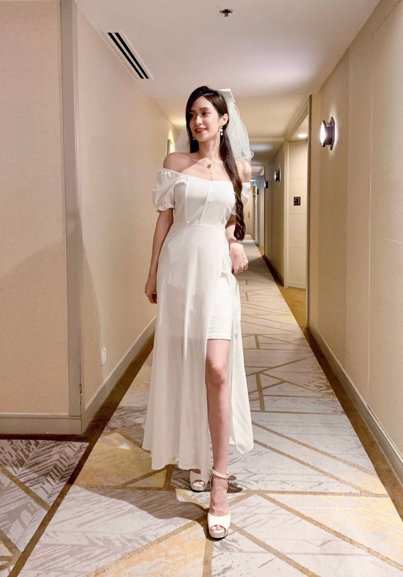 Elastic Square Neck 2 Way Maxi Gown WHITE (S)
