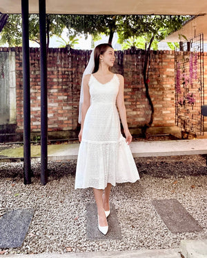Eyelet V Spaghetti Straps Midi Dress (XS-L)
