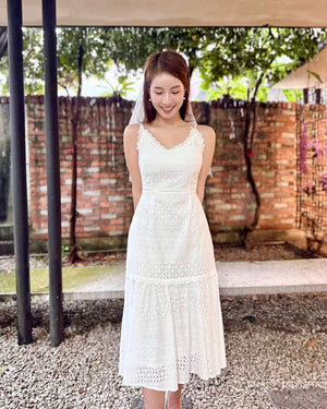 Eyelet V Spaghetti Straps Midi Dress (XS-L)