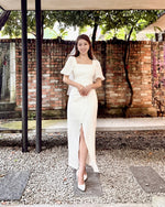 Puffy Sleeve Pleats Design Slit Maxi Gown (S-L)