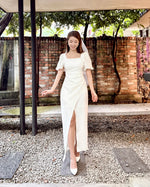 Puffy Sleeve Pleats Design Slit Maxi Gown (S-L)