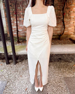Puffy Sleeve Pleats Design Slit Maxi Gown (S-L)