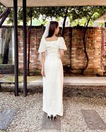Puffy Sleeve Pleats Design Slit Maxi Gown (S-L)
