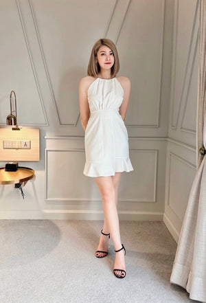 Halter Chain Design Mini Dress WHITE/ NUDE PINK/ MAROON (ML)