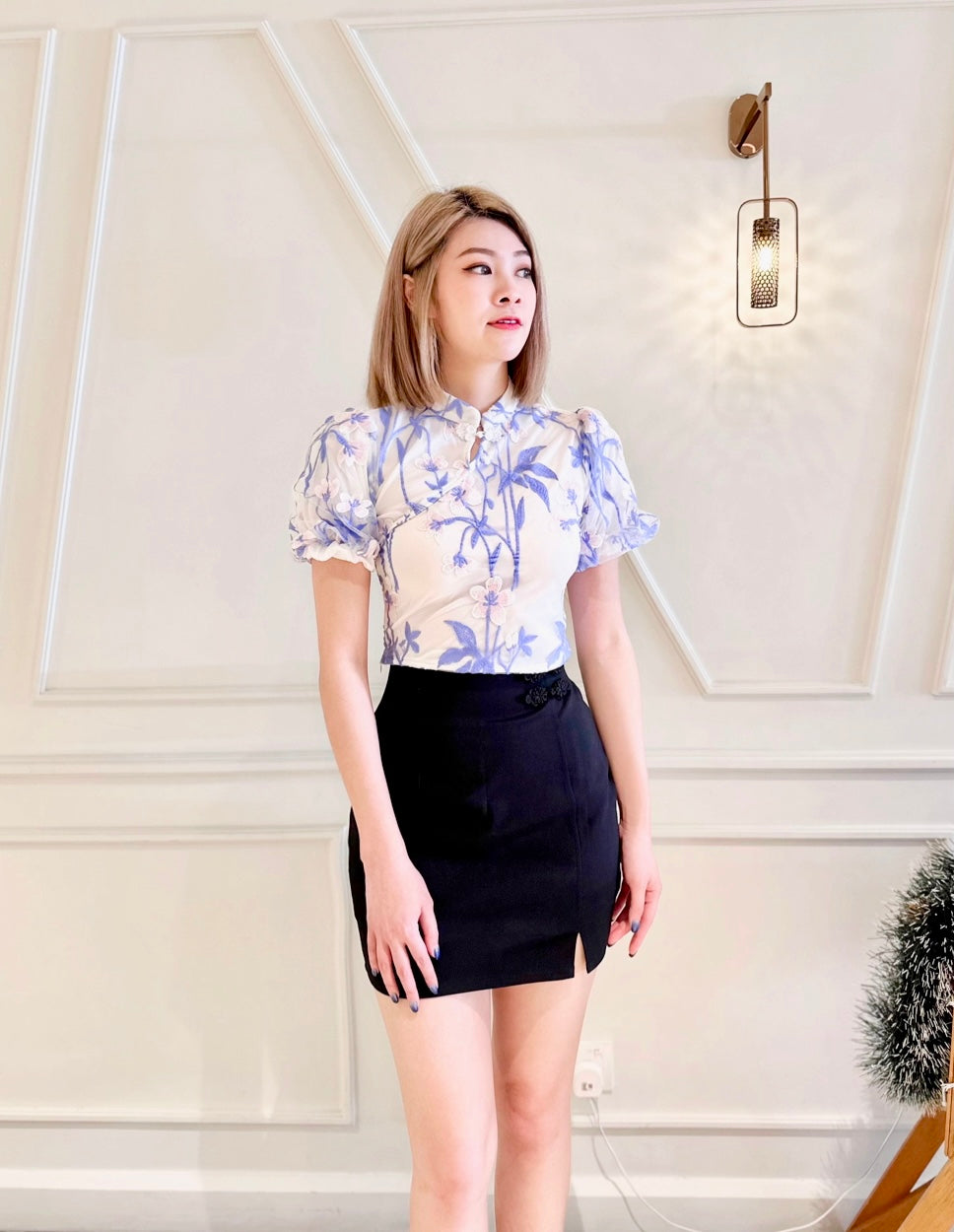Cheongsam Knot Mini Skort BURGUNDY/ BLACK (S-XL)