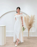 *S&C Made PLUS SIZE* Ruffles Design Cold Shoulder Maxi Gown WHITE (S-2XL)