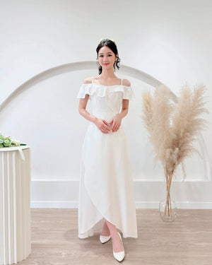 *S&C Made PLUS SIZE* Ruffles Design Cold Shoulder Maxi Gown WHITE (S-2XL)