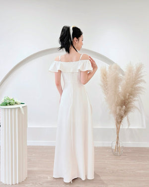 *S&C Made PLUS SIZE* Ruffles Design Cold Shoulder Maxi Gown WHITE (S-2XL)
