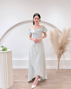 *S&C Made PLUS SIZE* Ruffles Design Cold Shoulder Maxi Gown BABY BLUE (S-2XL)