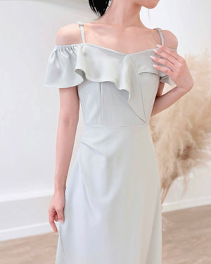 *S&C Made PLUS SIZE* Ruffles Design Cold Shoulder Maxi Gown BABY BLUE (S-2XL)