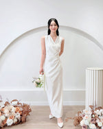 V Sleeveless Pleats Side Slit Maxi Dress (S-L)