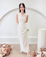 V Sleeveless Pleats Side Slit Maxi Dress (S-L)