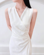 V Sleeveless Pleats Side Slit Maxi Dress (S-L)