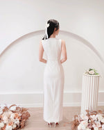 V Sleeveless Pleats Side Slit Maxi Dress (S-L)