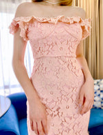 Elastic Shoulder Embroidery Lace Maxi Dress PEACH PINK (S-XL)