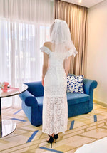 Elastic Shoulder Embroidery Lace Maxi Dress WHITE (S-XL)