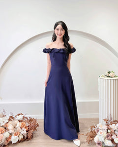 Off Shoulder Sweet Puff Flare Maxi Gown NAVY BLUE (S-XL)