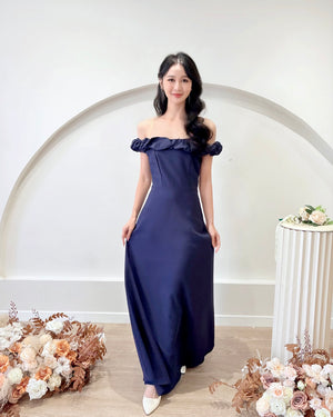 Off Shoulder Sweet Puff Flare Maxi Gown NAVY BLUE (S-XL)