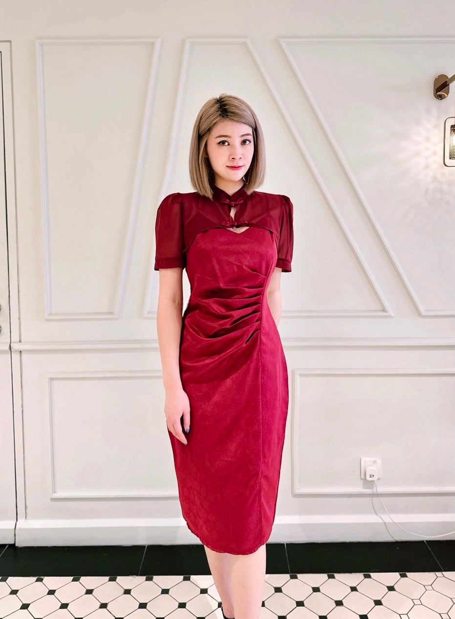 Embroidered Lace Cheongsam Knot Set Wear DUSTY PINK/ MAROON (S-L)