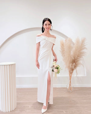 *PLUS SIZE* Off Shoulder Knot Design Slit Maxi Gown (S-2XL)