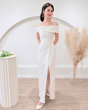 *PLUS SIZE* Off Shoulder Knot Design Slit Maxi Gown (S-2XL)