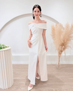 *PLUS SIZE* Off Shoulder Knot Design Slit Maxi Gown (S-2XL)