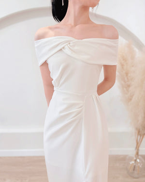 *PLUS SIZE* Off Shoulder Knot Design Slit Maxi Gown (S-2XL)
