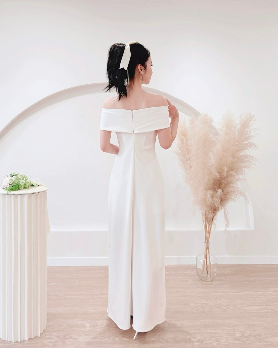 *PLUS SIZE* Off Shoulder Knot Design Slit Maxi Gown (S-2XL)