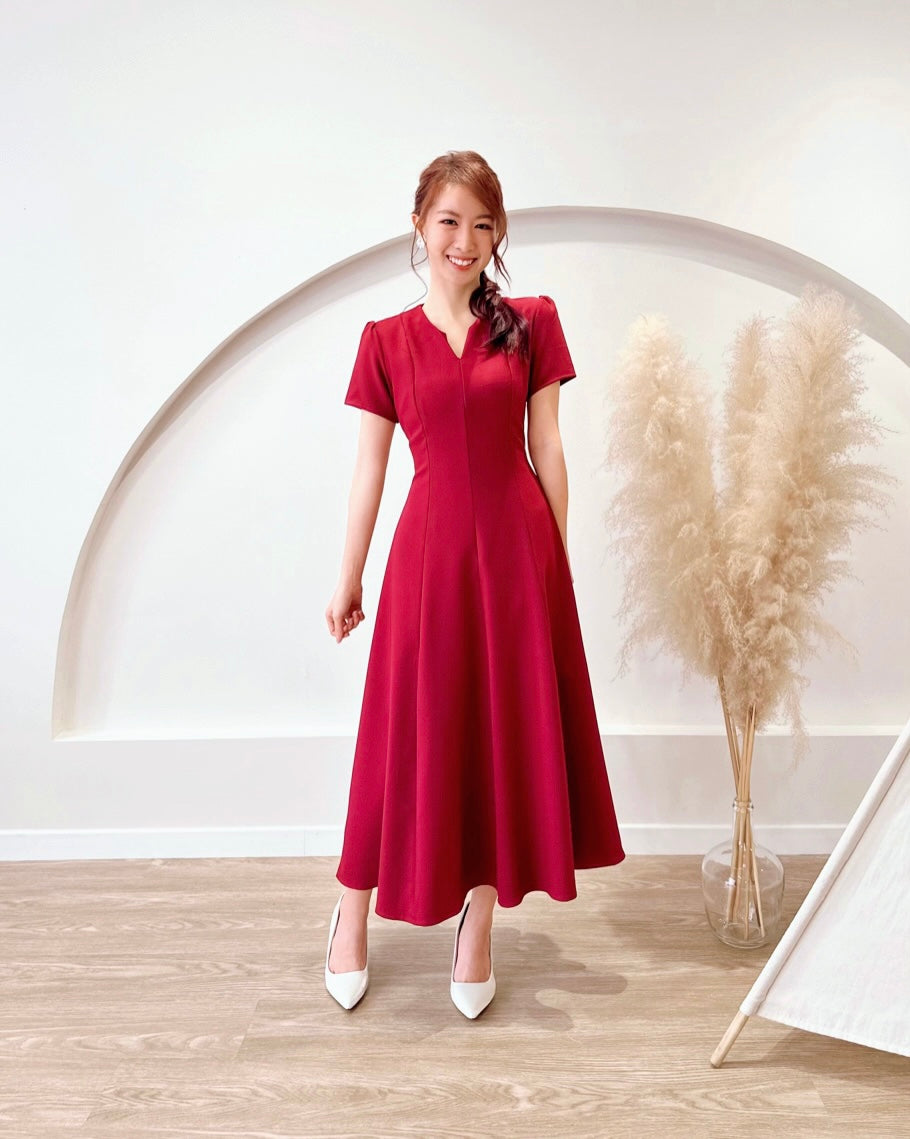 *PLUS SIZE* Split Crew Neck A Line Maxi Dress MAROON (S-2XL)
