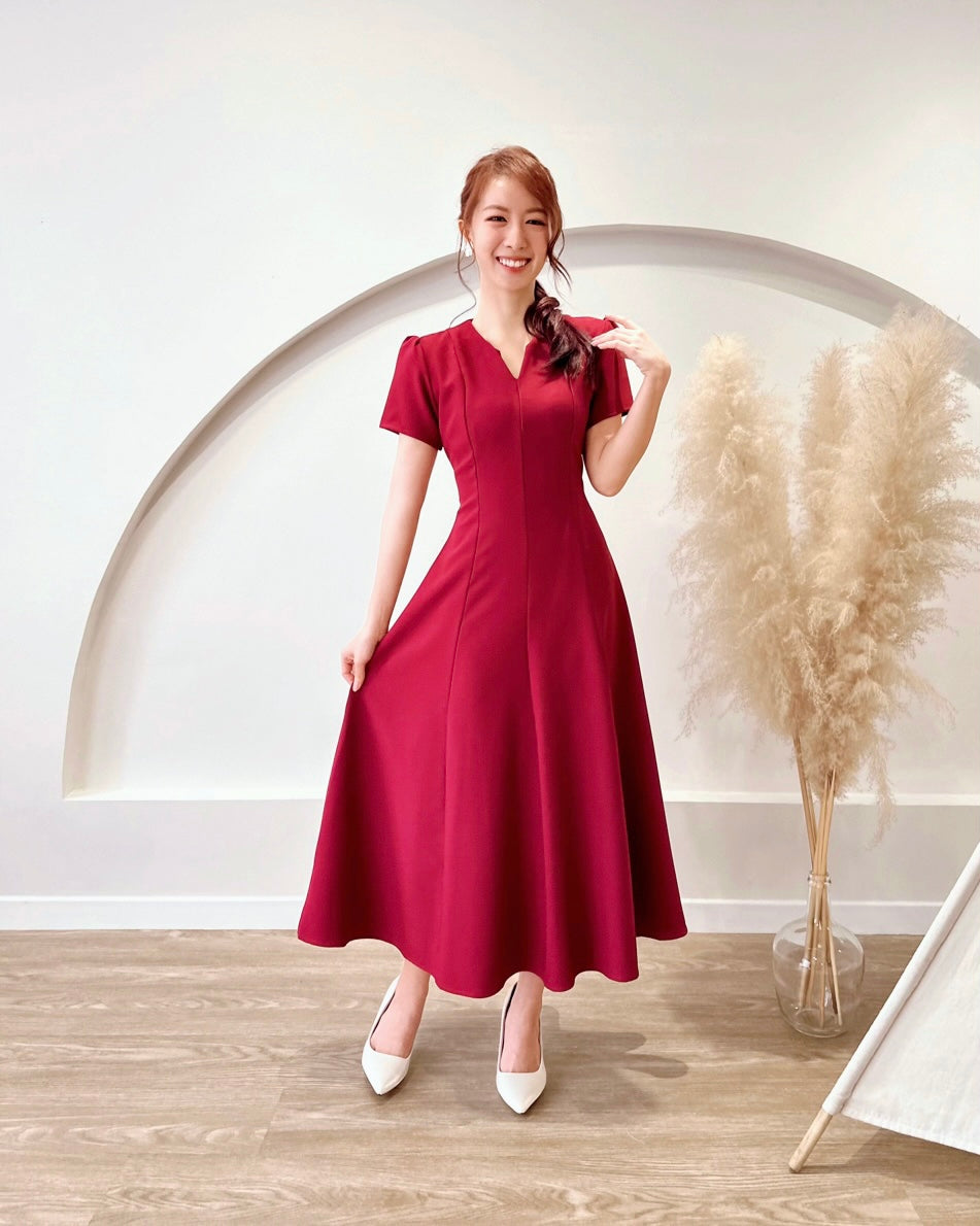 *PLUS SIZE* Split Crew Neck A Line Maxi Dress MAROON (S-2XL)