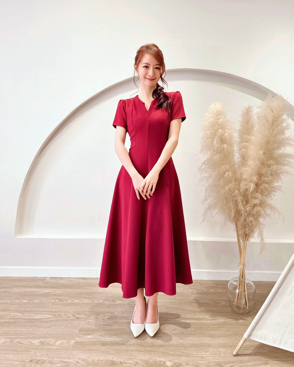 *PLUS SIZE* Split Crew Neck A Line Maxi Dress MAROON (S-2XL)