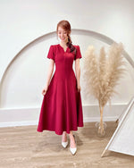 *PLUS SIZE* Split Crew Neck A Line Maxi Dress MAROON (S-2XL)