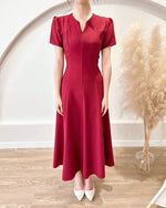 *PLUS SIZE* Split Crew Neck A Line Maxi Dress MAROON (S-2XL)