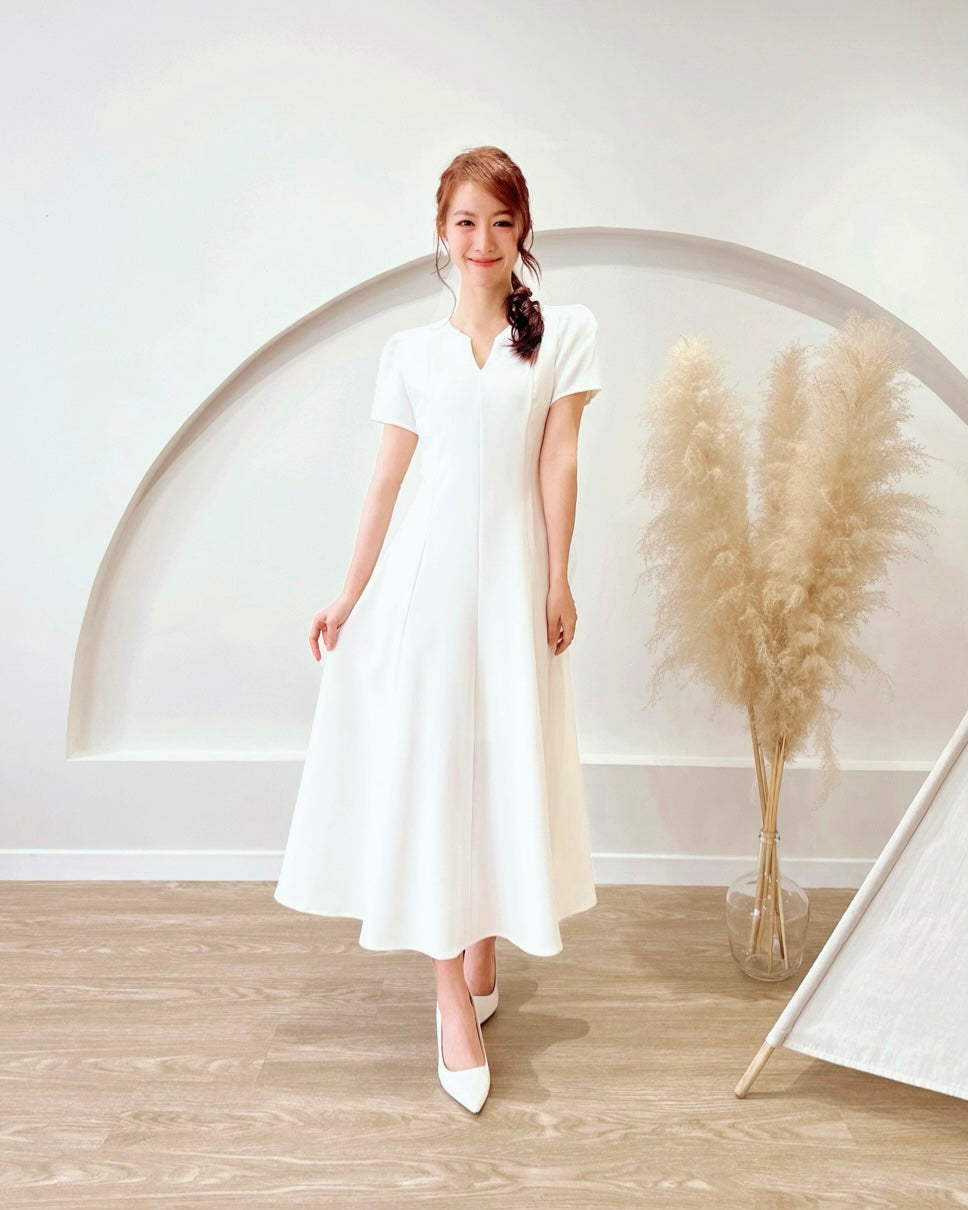 *PLUS SIZE* Split Crew Neck A Line Maxi Dress WHITE (S-2XL)