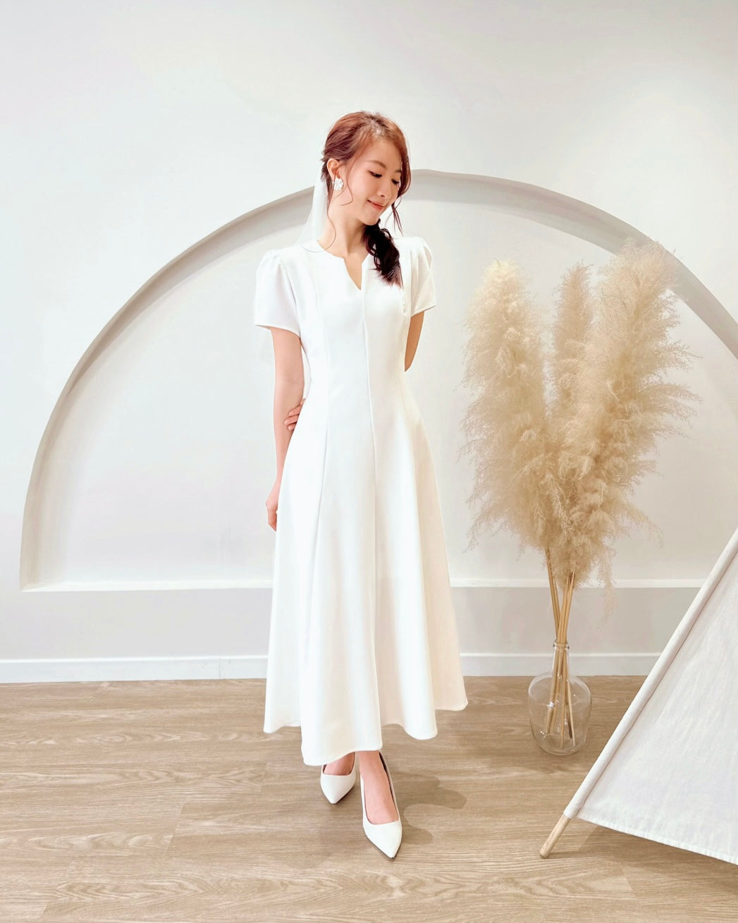 *PLUS SIZE* Split Crew Neck A Line Maxi Dress WHITE (S-2XL)