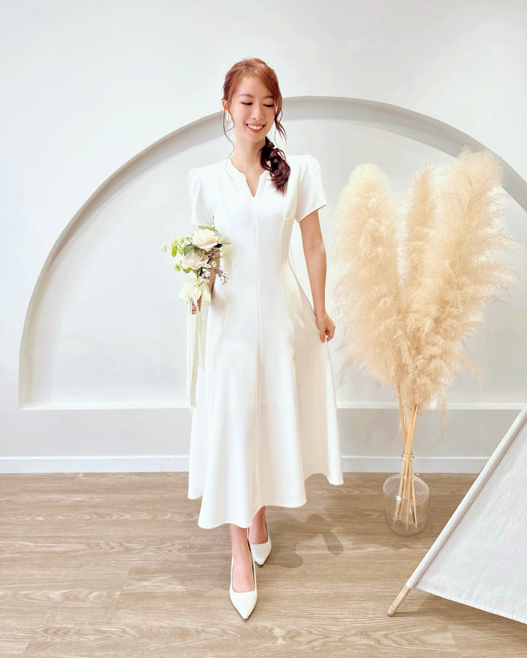 *PLUS SIZE* Split Crew Neck A Line Maxi Dress WHITE (S-2XL)