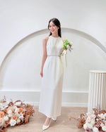 Sleeveless Beads Design Straight Maxi Dress WHITE/ BABY BLUE (S-L)