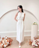 Sleeveless Beads Design Straight Maxi Dress WHITE/ BABY BLUE (S-L)