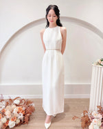 Sleeveless Beads Design Straight Maxi Dress WHITE/ BABY BLUE (S-L)