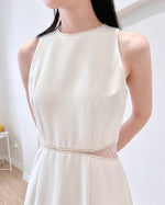 Sleeveless Beads Design Straight Maxi Dress WHITE/ BABY BLUE (S-L)