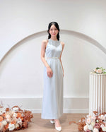 Sleeveless Beads Design Straight Maxi Dress WHITE/ BABY BLUE (S-L)
