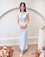 Sleeveless Beads Design Straight Maxi Dress WHITE/ BABY BLUE (S-L)