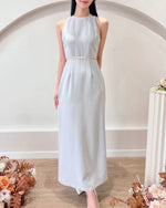 Sleeveless Beads Design Straight Maxi Dress WHITE/ BABY BLUE (S-L)