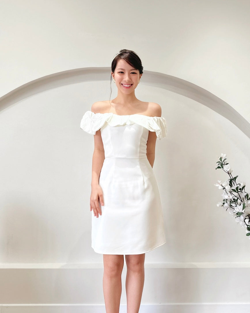 Sweet Puff Off Shoulder A Line Mini Dress WHITE (S-XL)