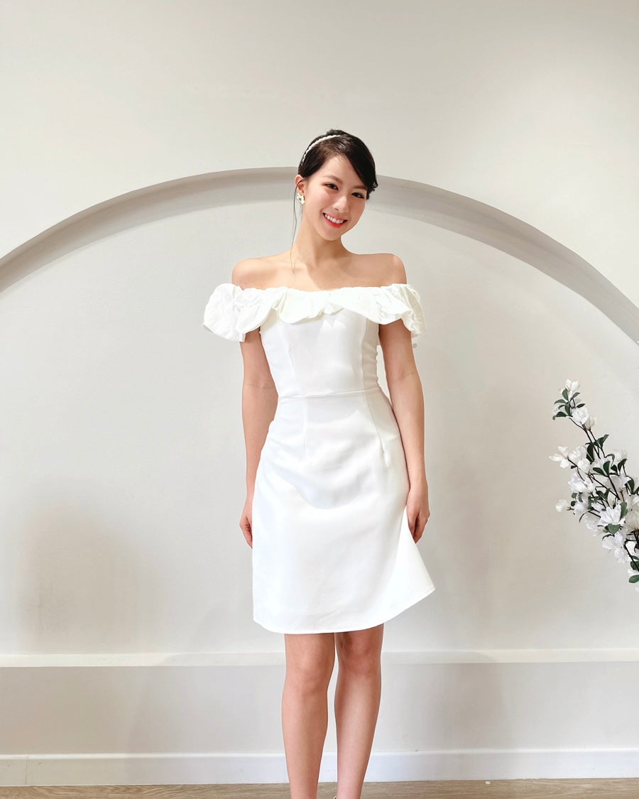 Sweet Puff Off Shoulder A Line Mini Dress WHITE (S-XL)