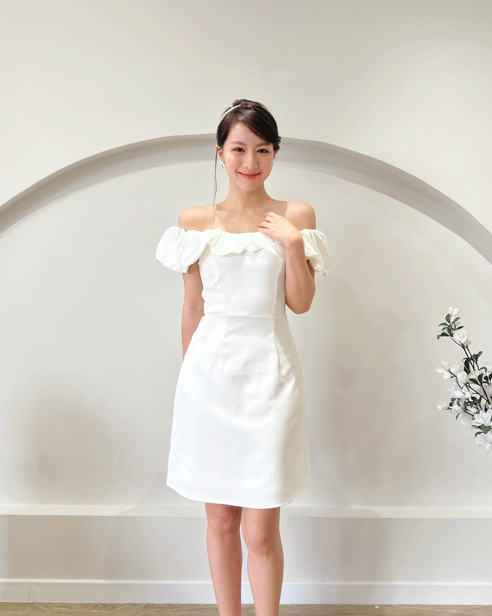 Sweet Puff Off Shoulder A Line Mini Dress WHITE (S-XL)