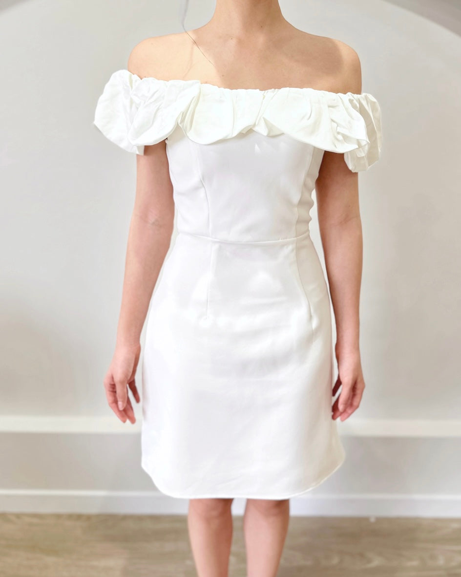 Sweet Puff Off Shoulder A Line Mini Dress WHITE (S-XL)
