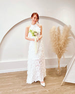Furry Halter Design Flare Maxi Gown (SM)