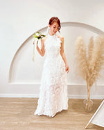 Furry Halter Design Flare Maxi Gown (SM)