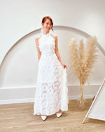 Furry Halter Design Flare Maxi Gown (SM)